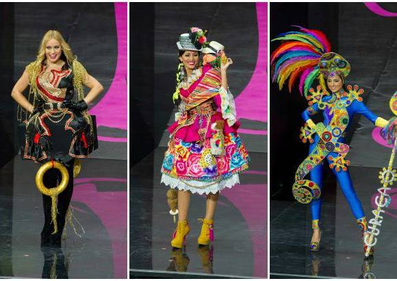 Reuters - Anne Julia Hagen, Miss Alemania; Cindy Mej&#237;a, Miss Per&#250; y Eline de Pool, Miss Curazao.