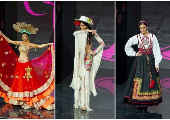 Reuters - Manasi Moghe, Miss India; Patricia Yurena, Miss Espa&#241;a y Mari Ekelof, Miss Noruega.
