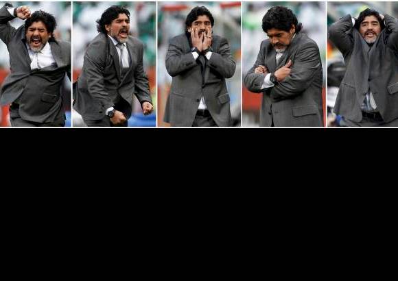 Reuters - Los gestos de Maradona durante el compromiso. El técnico cumplió el deseo de sus hijas y de los hinchas argentinos al usar un traje gris y olvidar su clásica ropa deportiva en el debut de la albiceleste en el Mundial, tras una campaña en internet para que el ex astro vistiera más formal.