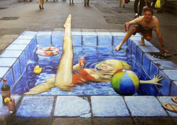 Foto: Cortes&#237;a - El artista brit&#225;nico Julian Beever se especializ&#243; en el manejo de la &#243;ptica para crear efectos tridimensionales con sus pinturas hechas con tiza. Un trabajo que va de la calle a un centro comercial de Medell&#237;n.