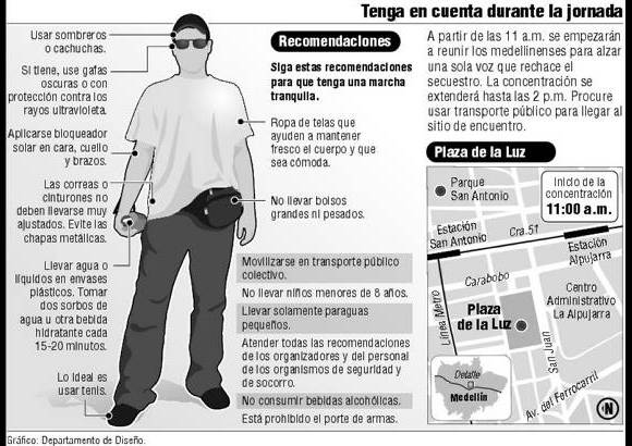 EL COLOMBIANO - El clamor por la libertad se escuchar&#225; en otras ciudades como Bucaramanga, Villavicencio y Bogot&#225;. Hoy se oir&#225; nuevamente &quot;no m&#225;s Farc&quot;. La concentraci&#243;n en Medell&#237;n se har&#225; a las 11 de la ma&#241;ana en la Plaza de la Luz. Recomendaciones para acudir a la concentraci&#243;n.