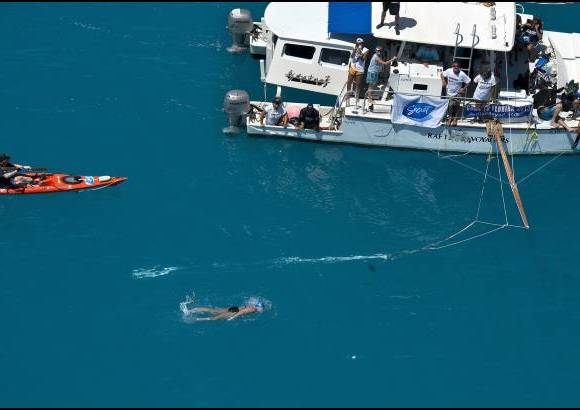 AP - Una imagen de la haza&#241;a de Diana Nyad, quien nado de Cuba a Florida sin protecci&#243;n antitiburones.