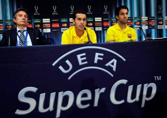 Reuters - Además, se realizó la conferencia de prensa previa al duelo por la Supercopa de Europa entre Barcelona y Porto, donde estará presente el colombiano Fredy Guarín. Los jugadores Pedro y Cesc Fábregas hablan de la estrategia del Barcelona.