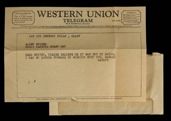 AP - Cartas, telegramas y un sujeta billetes que Monroe le obsequi&#243; a Snyder tambi&#233;n forman parte de los lotes que se ofrecer&#225;n en la venta Leyendas de Hollywood de la casa Julien&#39;s Auctions.