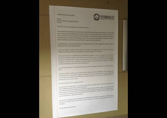 Catalina Hernández Osorio - Estudiantes de la Universidad CES redactaron esta carta a los grupos armados y la enviarán por intermedio del Ministerio de Defensa.