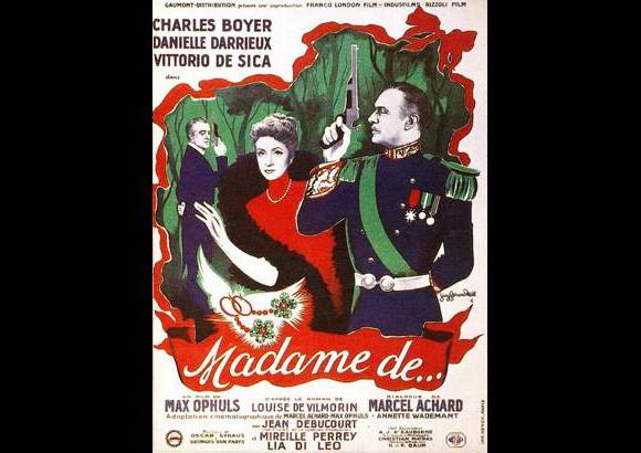 Madame de - Necesitada de fondos para cubrir sus cuantiosos gastos, la condesa vende unos pendientes que le regaló su marido y le dice que se han extraviado. Sin embargo el joyero, indiscreto, comenta al conde lo sucedido y le vende las alhajas que, tras distintos avatares llegarán a manos de un diplomático italiano. El destino hace que el diplomático y la condesa se enamoren, él regalará los pendientes a su propietaria inicial.