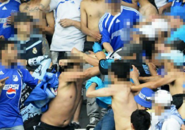 Así fue la riña en el partido entre Millonarios y Once Caldas. FOTO Colprensa