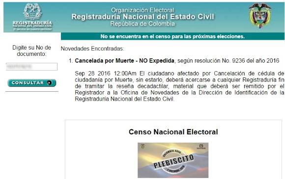 Las cédulas aparecieron canceladas durante más de 30 minutos. Foto Cortesía