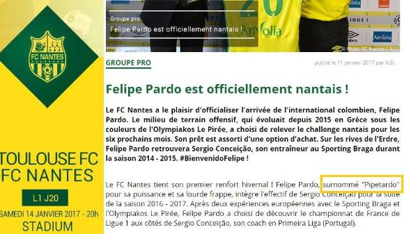 Nantes presentó así a su nuevo refuerzo: “Pipetardo”
