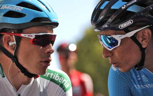 Miguel López y Nairo Quintana, pese a las críticas negativas que vienen recibiendo, siguen en la lucha en España. FOTO EFE
