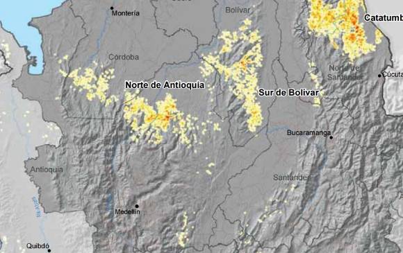 Mapa tomado del informe de monitoreo de cultivos ilícitos de la ONU