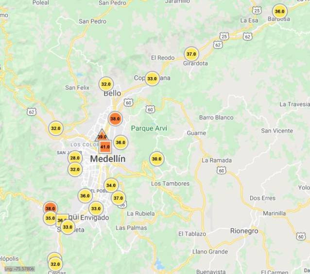 Así estaban las estaciones del Siata a las 8:00 a.m. de este viernes. 