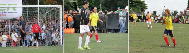 El partido de la libertad compartió honores | Los policías José Libardo Forero y César Augusto Lasso Monsalve, estuvieron en un partido junto al Pibe Valderrama, Víctor Hugo Aristizábal, el Chicho Serna, JJ Tréllez y el portero de varias selecciones Óscar Córdoba, entre otros. FOTO COLPRENSA