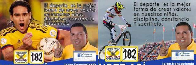 Polémica por candidato que utilizó en campaña imagen de Falcao y Mariana Pajón |