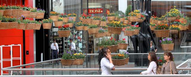Entre compras y flores... | Muy atractiva y exótica es la muestra de canastas florales de Oviedo. En los demás centros también se vive la Feria. FOTO JAIME PÉREZ