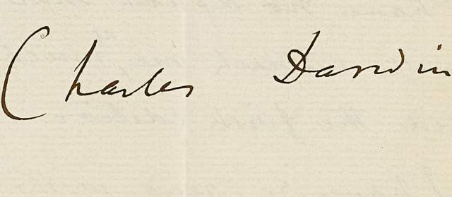 Firma de Charles Darwin que participó en la subasta. Foto AP