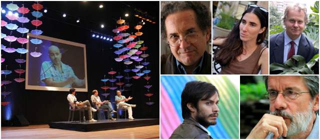 Al encuentro con la palabra | En formato del evento incluye encuentros formales con público espectador y otros más informales para propiciar la conversación. FOTO COLPRENSA En la imagen también Ricardo Piglia, Yoani Sánchez, Gael García Bernal, Wade Davis y Tomás González
