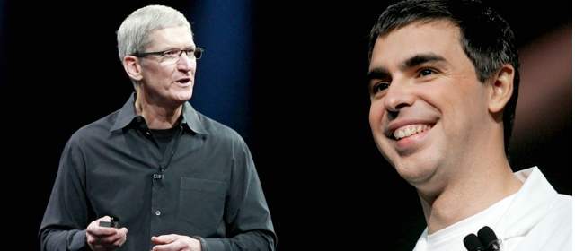 Google y Apple negocian sobre patentes | Tim Cook, de Apple y Larry Page, de Google.
