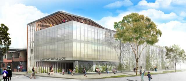 En agosto, Itagüí espera estrenar cuatro de sus siete megacolegios | Así será la nueva edificación de la Institución Educativa Antonio José de Sucre, que antes era una casa. FOTO CORTESÍA