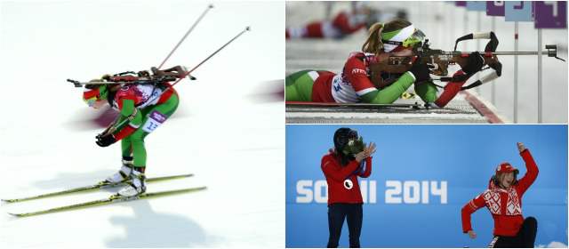 Bielorrusia tiene como heroína a reina del biatlón | Tres momentos que hablan del éxito de la bielorusa Dayra Domracheva. FOTOS Reuters y AFP