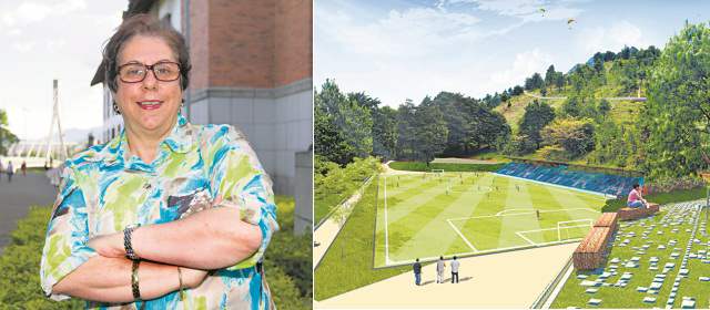 Margarita Ángel está detrás de las megaobras de la ciudad | Margarita Ma. Ángel, gerente de la EDU, funcionaria con alto poder en Medellín. FOTO EDWIN BUSTAMANTE, a la derecha imagen virtual Cinturón Verde Metropolitano