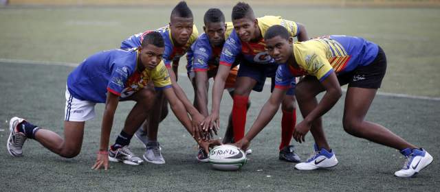 El rugby llegó a Urabá | Francisco Pino, Cristian Rodallega, Jhon Urrutia, Elifeleth Suárez y Kevin Chaverra, los urabaenses. FOTOS MANUEL SALDARRIAGA