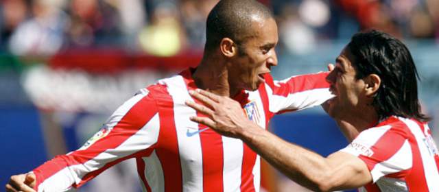 El grito de gol es con fuerza | Falcao García fue elogiado ayer por su técnico Diego Simeone, quien dijo que no lo sacó, porque sabia que podía anotar para el triunfo del Atlético. FOTO CORTESÍA ATLÉTICO DE MADRID.