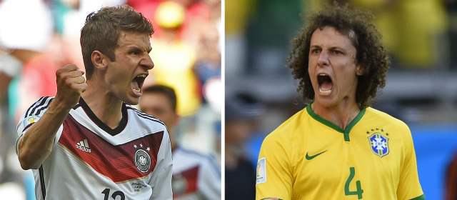Alemania espera enterrar historia negativa ante Brasil | Thomas Müller (Alemania) y David Luiz (Brasil) son los referentes de sus equipos para el partido que abre las semifinales. FOTO AFP
