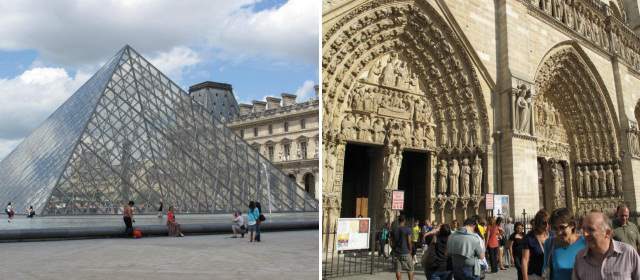 Izquierda Museo de Louvre, derecha Catedral de Notre Dame. Fotos Claudia Arango Holguín