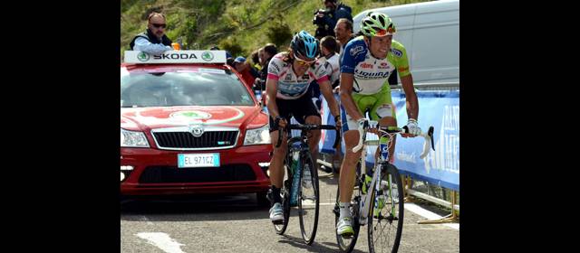 Polenta del Giro es colombiana | Iván Basso (Liquigas) y Rigoberto Urán, sexto y séptimo, ayer. Hoy buscan carrera. FOTO CORTESÍA SKY