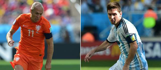 Robben-Messi acapara la atención | Sobre Arjen Robben y Lionel Messi, gira el peso de lo que puedan hacer Holanda y Argentina en el inicio de semifinales. FOTO AFP