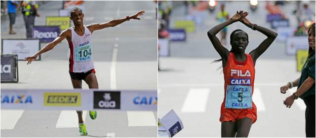 El keniano Edwin Kipsang Rotich y su compatriota Nancy Kipron fueron los ganadores de la tradicional San SIlvestre en Brasil. Fotos AP