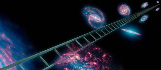Estudio revela que el universo se está estirando a toda velocidad | Cortesía Nasa | Dibujo que representa la escalera de distancias cósmicas.