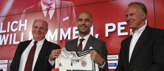 Per Guardiola fue presentado este lunes como el nuevo director técnico del Bayern Munich de Alemania. FOTO AP