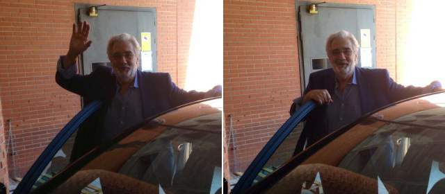 Placido Domingo a su salida del hospital donde estuvo en Madrid. Foto Twitter Placido Domingo