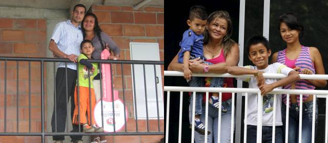 Los Flórez y los Quintero están felices: estrenarán casa... ¡y gratis… | A la izquierda, Carlos Quintero, su esposa, Liliana, y su hijo Juan Diego. A la derecha, Olga Guerra con sus hijos Arley y Daniela y su nieto Andrés. Todos, en sus nuevas casas. Fotos Donaldo Zuluaga y Juan Carlos Valencia Gil.