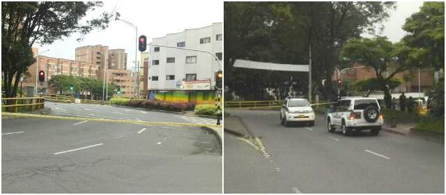 Las autoridades acordonaron el sector e interrumpieron el paso vehicular mientras personal antiexplosivo revisaba el paquete. FOTO CORTESÍA ANA MARÍA CADAVID