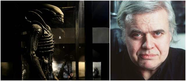 Una figura de Alien se encuentra en el museo de Giger en Gruyères, Suiza. Foto AFP. A la derecha Giges, su creador. Foto AP