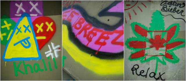 Estos fueron algunos de los grafitis dejados por Justin Bieber en Bogotá. Foto Colprensa