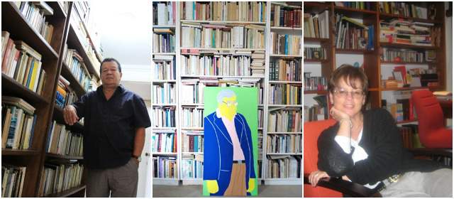 Bibliotecas que atrapan casas | Óscar Collazos en su biblioteca. FOTO CORTESÍA El otro Cobo Borda, en el apartamento 503. FOTO CORTESÍA La poetisa Piedad Bonett y sus tres mil libros. FOTO CORTESÍA