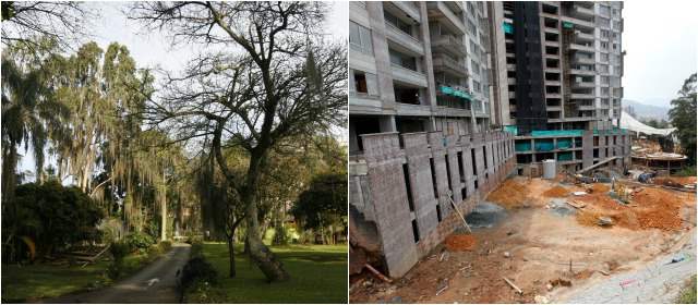 Cuestionan a Gallo por otro lote negociado en Envigado | El antes y el ahora de la finca El Pomar, donde hoy se eleva un proyecto constructivo de vivienda. FOTOS ARCHIVO Y MANUEL SALDARRIAGA