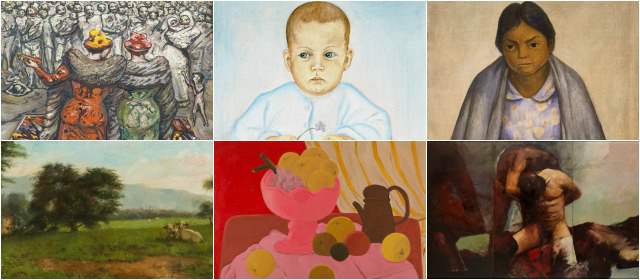 Colombia y México, en el arte | 1. David Alfaro Siqueiros. Entrega de Juguetes. 1961. Óleo sobre madera. 2. Frida Kahlo. Retrato de Isolda Pinedo Kahlo. 1929. Óleo sobre lienzo. 3. Diego Rivera. Retrato de Juanita. 1935. Témpera sobre lino y madera. 4. Francisco Antonio Cano. Paisaje. 1892. Óleo sobre lienzo. 5. Fernando Botero. Variaciones sobre Cezzane. 1963. Óleo sobre lienzo. 6. Luis Caballero. Sin título. 1988. Óleo sobre lienzo. FOTOS CORTESÍA SURAMERICANA Y RENÉ ZÚÑIGA