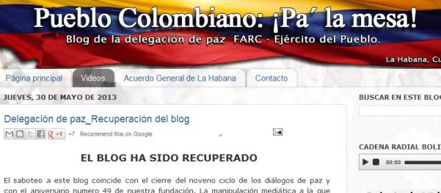 Farc recuperó su blog de diálogos de paz que había sido eliminado |