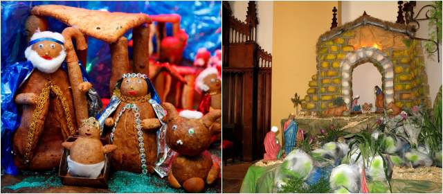 Pesebres gigantes, que se mueven y de buñuelo | Los hay novedosos y tradicionales. Arriba, figuras hechas con buñuelos FOTOS MANUEL SALDARRIAGA Y HENRY AGUDELO