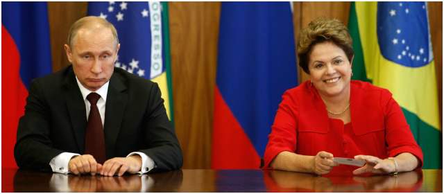 Rousseff recibió este lunes a Putin en Brasilia para revisar la agenda bilateral antes de viajar a la ciudad nororiental de Fortaleza, donde este martes participarán en la VI Cumbre de los BRICS. FOTO AP