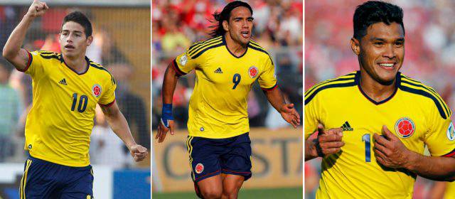 Colombia desnudó a Chile y ganó tres puntos de oro en carrera a Brasil | James, Falcao y Teo los autores de los goles ante Chile. FOTOS REUTERS