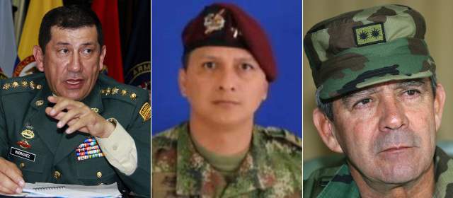 Fiscalía pide investigar a 11 generales por falsos positivos | El comandante de las Fuerzas Militares, general Juan Pablo Rodríguez, el coronel Robinson González del Río y el general (r) Mario Montoya. Fotos: Colprensa