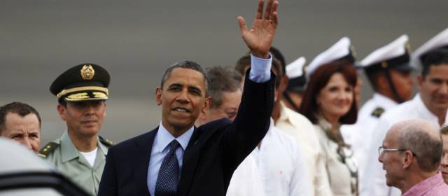 Con el TLC, Santos ratificó poder de A.L. | El Presidente de Estados Unidos, Barack Obama, a su llegada a Cartagena. Acordará con el presidente Santos fecha de entrada en vigencia del TLC. FOTO COLPRENSA