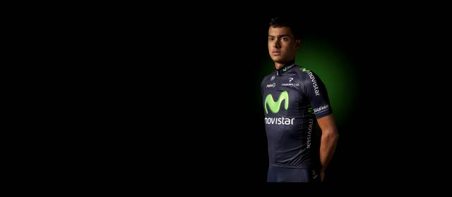 Argiro, el nuevo entre los grandes | El uniforme del Movistar Team, más oscuro, pero con la figura del antioqueño Argiro Ospina, presentado el viernes. FOTO CORTESÍA