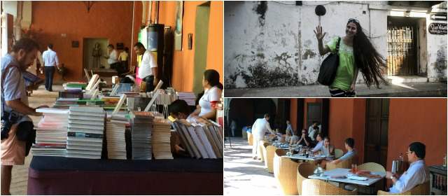 Reflexiones al paso del Hay Festival | 1. El Hotel Santa Clara se llenan de escritores y de libros. 2. Abajo, la bloguera Yoani Sánchez. FOTO BEATRIZ MESA Y AFP
